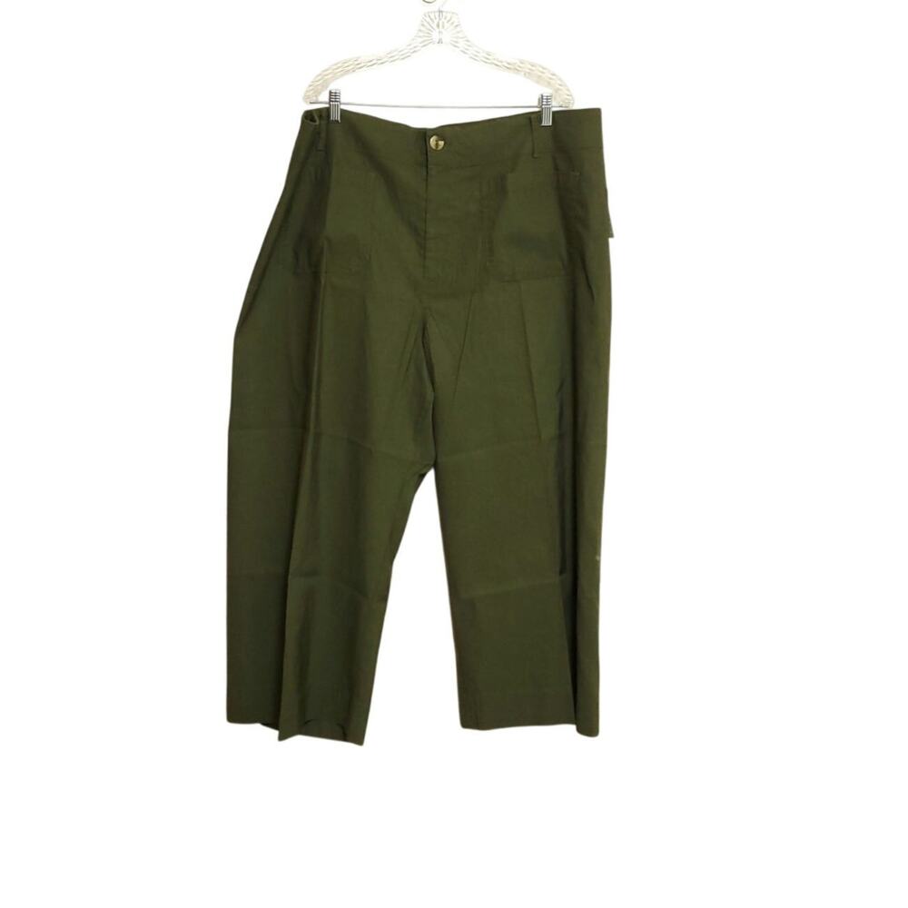 ANTHROPOLOGIE Plus Military Green Colette Linen Blend Wide Leg Pants Sz 24W - Picture 3 of 12